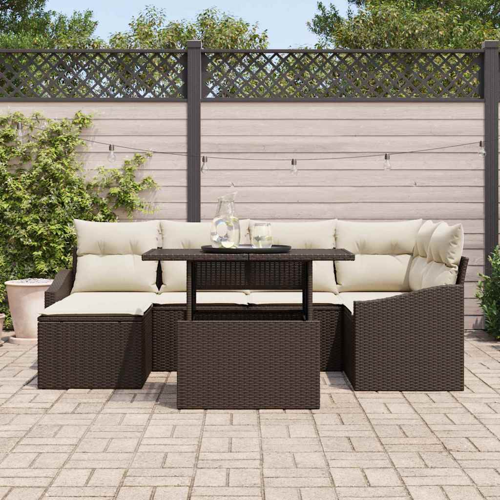 Garten-Sofa-Set mit Kissen mit Speicher 7 pcs Braun und Creme